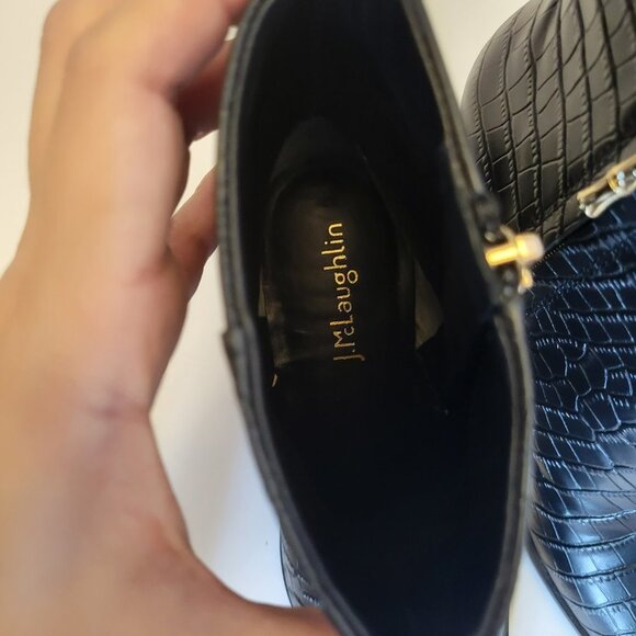 J. McLaughlin Black Croc-Embossed Ankle Boots - Picture 5 of 12